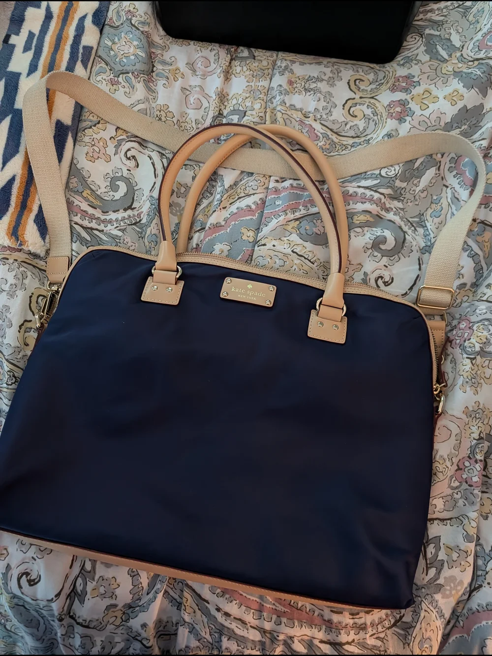 kate spade Navy and Tan Laptop Briefcase with Shoulder Strap